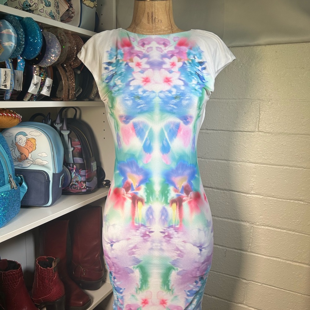 AFRM Mabel Floral Cap Sleeve Mesh Bodycon Blur Blossom Mini Dress Size S